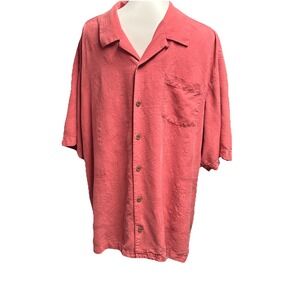Tommy Bahama Men's Button Up Textured Salmon Silk Camp Shirt XLarge Short Sleeve